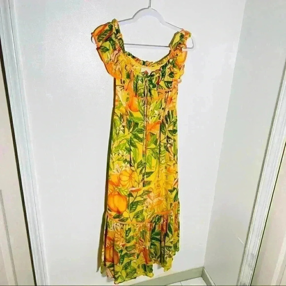 NWT FARM Rio Tangerines Off Shoulder Midi Dress - Picture 6 of 12